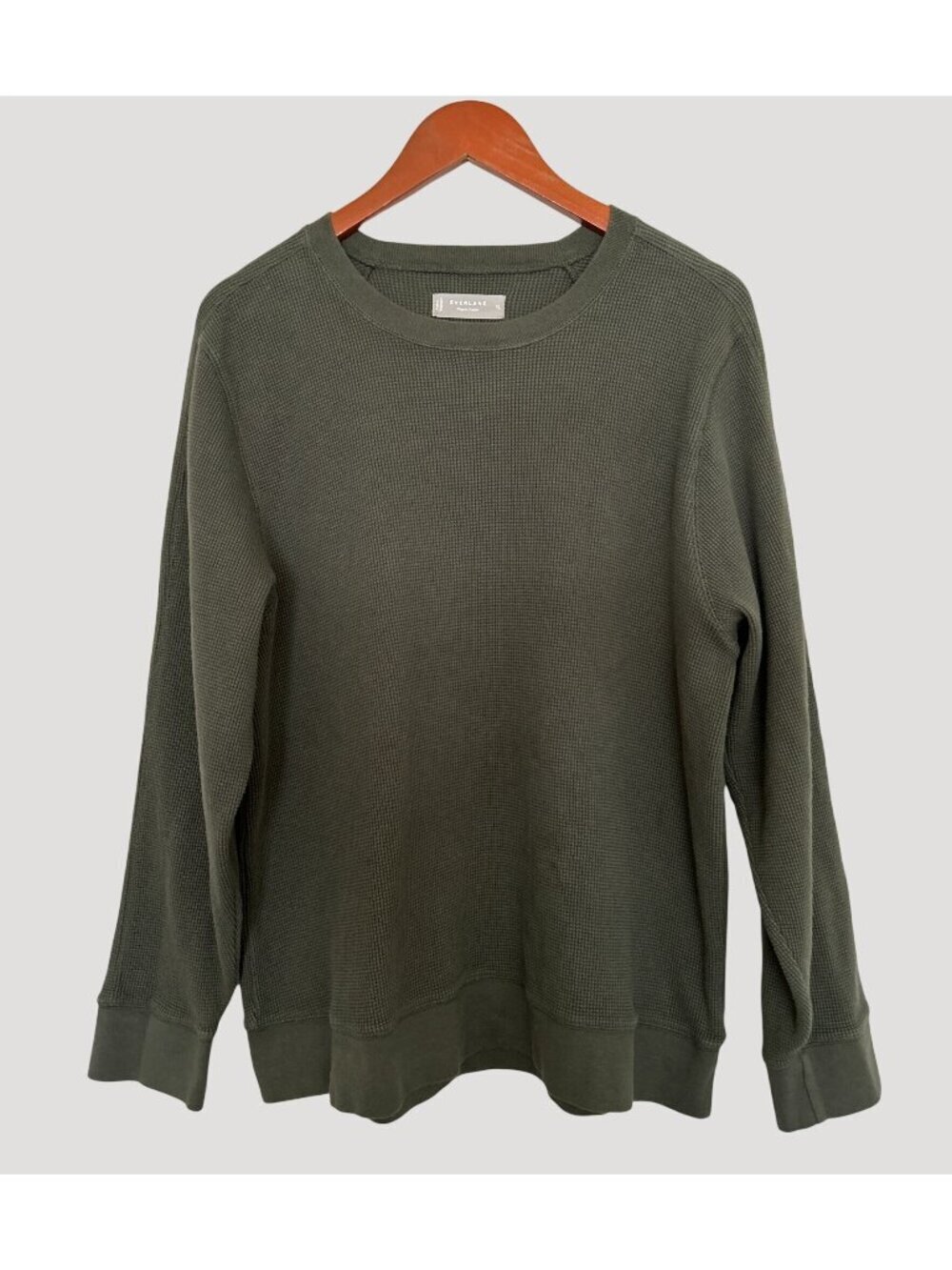 EVERLANE Waffle-Knit Sweater Organic Cotton Crewneck Long Sleeve Green Size XLar